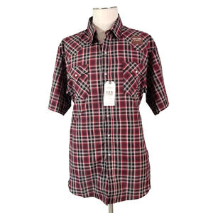 Ely Cattlemen shirt men's 2xl XXL red plaid short sleeve Pearl Snap NEW Western